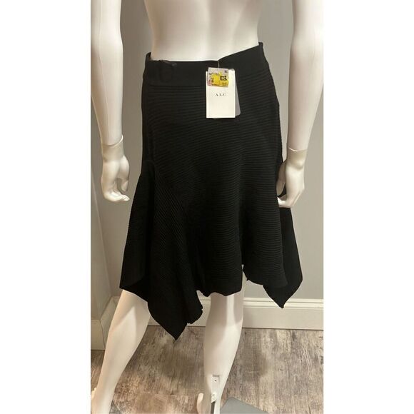 A.L.C. Dalia Black Ribbed Handkerchief Skirt Size Small - Picture 7 of 9